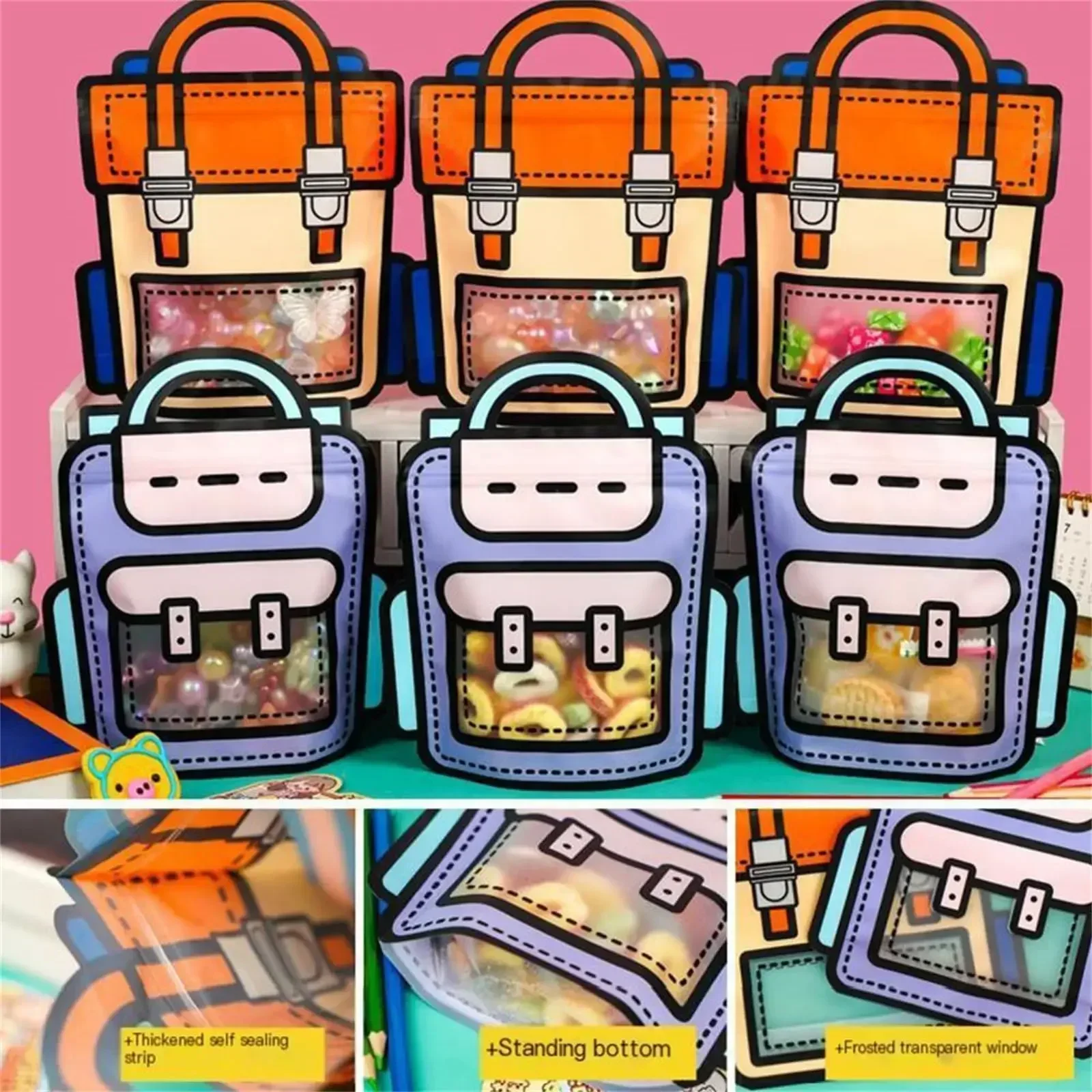 Lots Creative Lunch Bag School Bags Cookie Candy Plastic Zipper Bags Snack Packaging for Kids Birthday Graduation Party Gifts 3