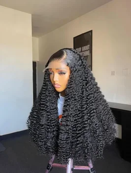 34 Inch 13x4 Curly Lace Front Wig 200% Density Wet And Wavy Human Hair Wig Brazilian Virgin Curly Human Hair Wig For Women Glueless Lace Frontal Wigs With Baby Hair Pre Plucked Hairline Natural Color 1