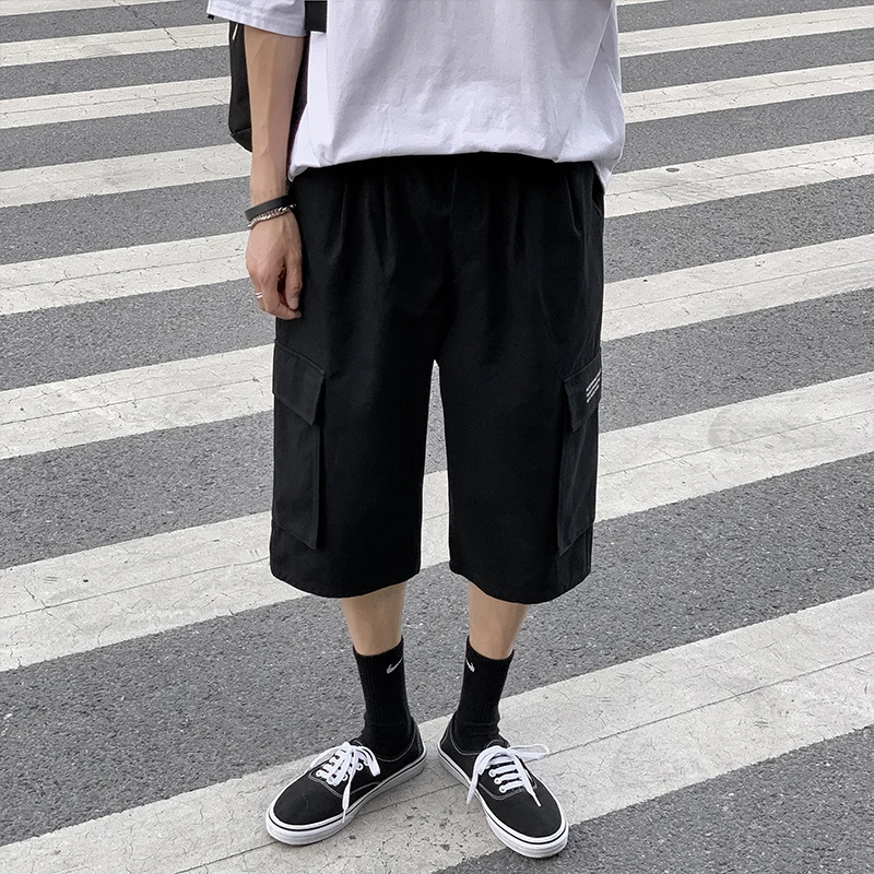 Boy Men Cargo Shorts New Harajuku Fashion Streetwear Solid Shorts Male Joggers Hip Hop Pants Casual Baggy Big Pocket Shorts