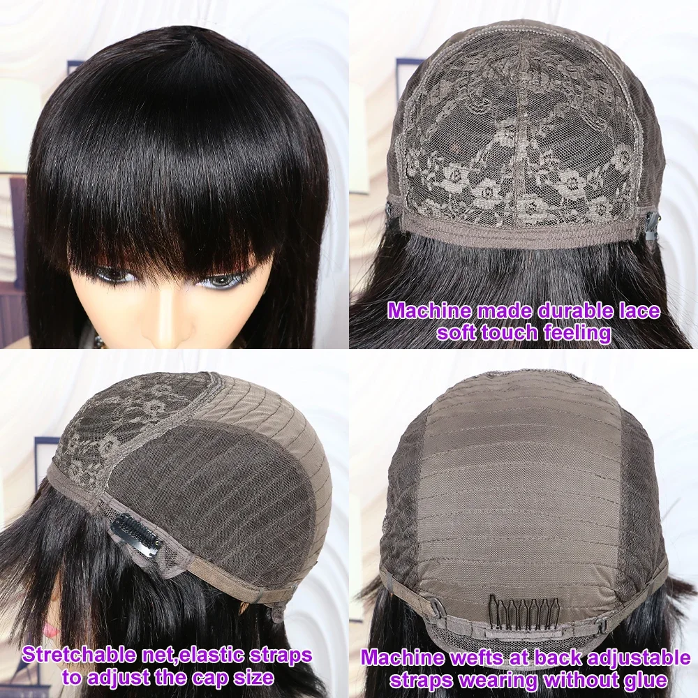 30 Inch Straight Full Machine Made Wig with Bang 180% Natural Human Hair Wig For Women Pre-Plucked Remy Hair human hair wigs