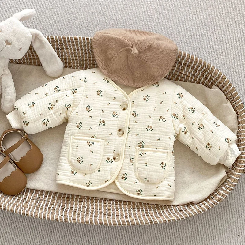 Winter Toddler Baby Girl Thicken Warm Jacket Floral Newborn Baby Girls Plush Cardigan Coat Children Thicken Warm Clothes baby jacket baby coat children jacket