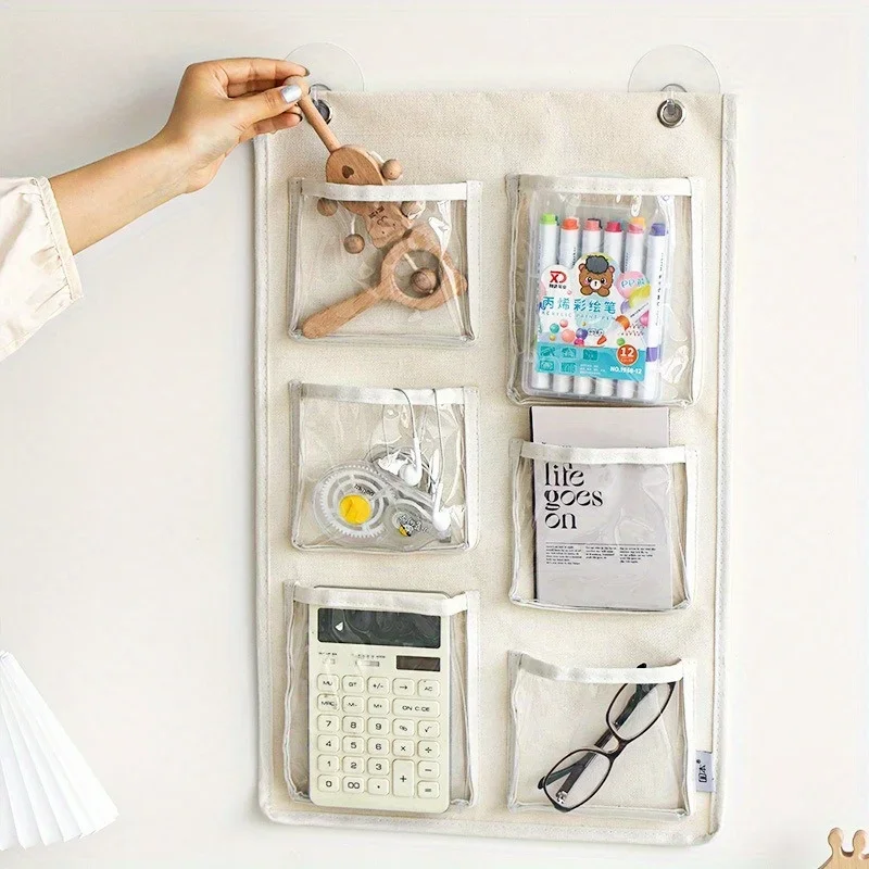 Description Picture 2 of item1PCThickened Canvas Waterproof Storage Bag Household Wall-mounted Bags Transparent Large Toy Storage Organizer Makeup Container