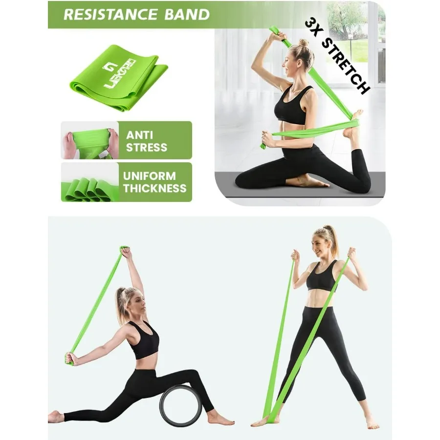 Yoga Wheel Set for Back Pain, 3 Pack Stretching Back Roller Wheel with Yoga Strap & Resistance Band, Great for Improving Flexibi
