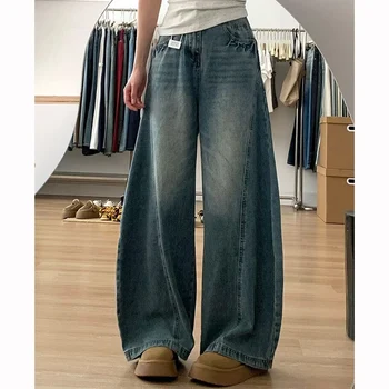 Big Size Streetwear Girls Wide Leg Jeans Female High Waist Baggy Denim Trousers Women Retro Fashion Casual Thin Pants