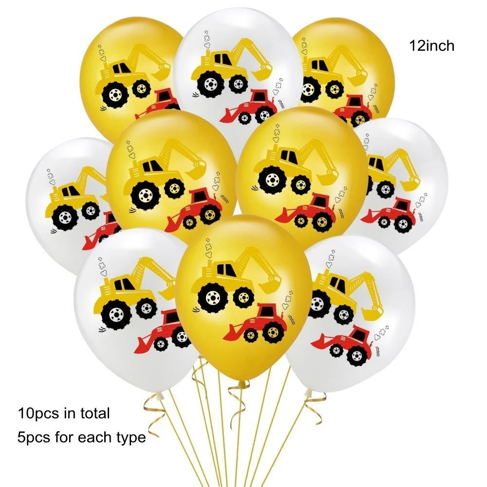 1set Construction Bulldozer Series Disposable Tableware Paper Cups Plates Truck Balloons For Boy's Birthday DIY Party Decoration 