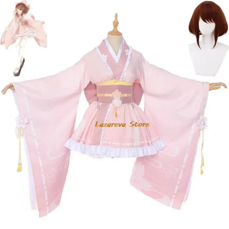 

Anime Uraraka Ochaco My Hero Academia Boku No Cosplay Costume Wig Kimono Lovely Pink Lolita Dress Hallowen Carnival Party Suit