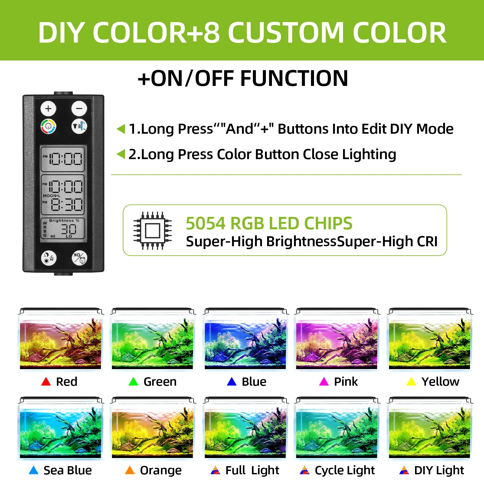 Aquarium Light Full Spectrum 24/7 Cycle LED Lighting With LCD Display And Thermometer Memory Function IP68