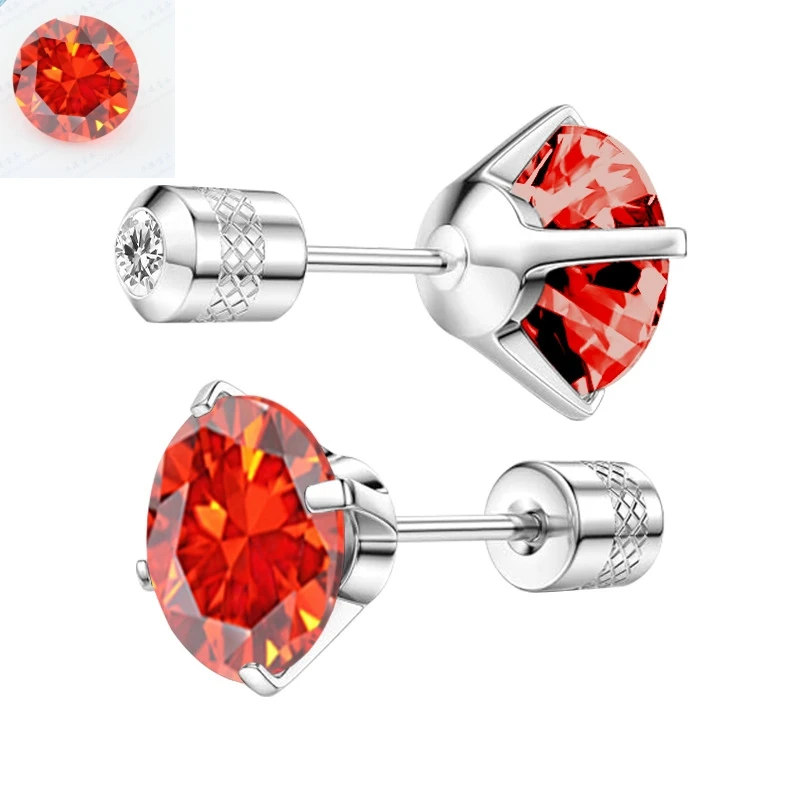 2-teiliges Set, bunte Zirkone, Edelstahl-Ohrstecker mit Schraubverschluss für Männer und Frauen, alle Größen, 2 mm–8 mm, zartes Accessoire – Detail 8