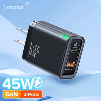 QOOVI GaN 45W USB Charger Fast Charging USB Type C Wall Charger PD QC3.0 Quick Charge For iPhone Samsung S23 S21 Laptop Tablet
