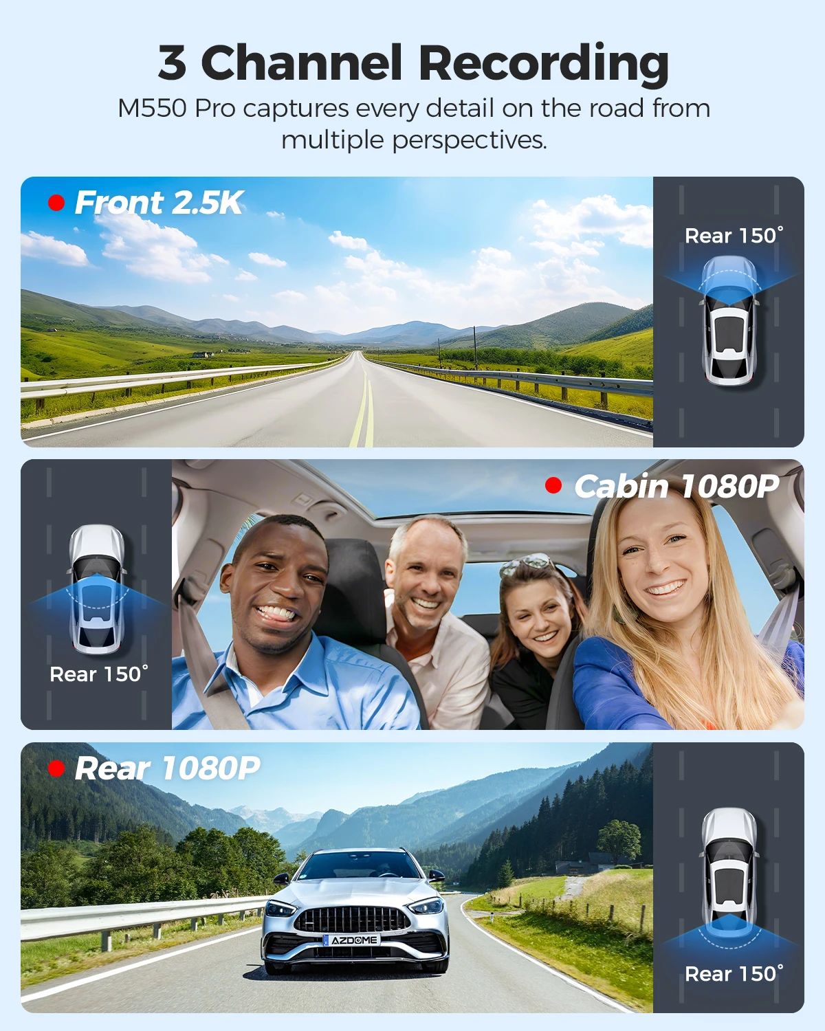 داش كام أزدوم M550 Pro ثلاثية العدسات 4K + ذاكرة 6...