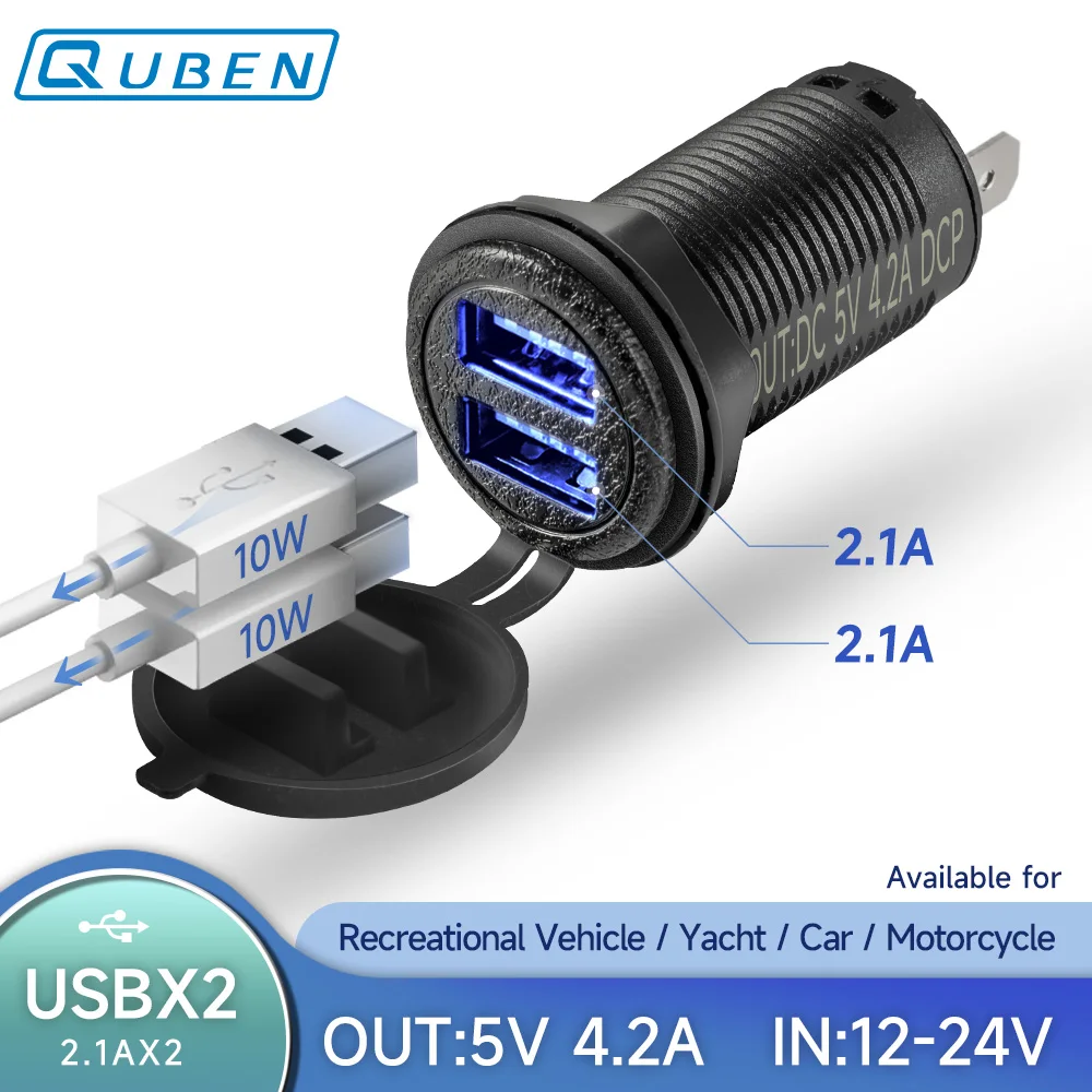 2PortUSBCarChargerInput5V42APureCopper12VAutomotiveUSB