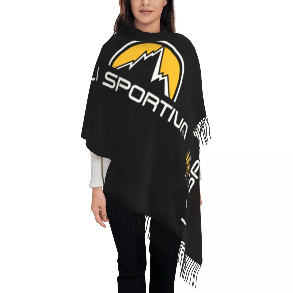 

Female Long La Sportiva Climbing Logo Scarves Women Winter Fall Thick Warm Tassel Shawl Wrap Scarf