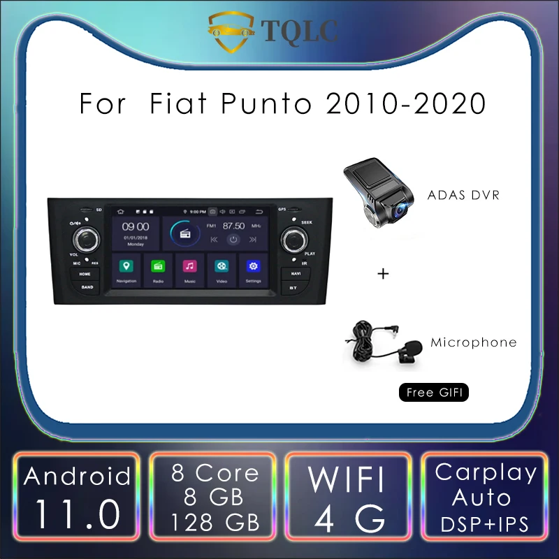 8 128G Autoradio Lettore Android Dab Per Fiat Punto 2010-2020 6.1 ''Stereo Carplay Lettore Multimediale Autoradio Wifi Unità Principale