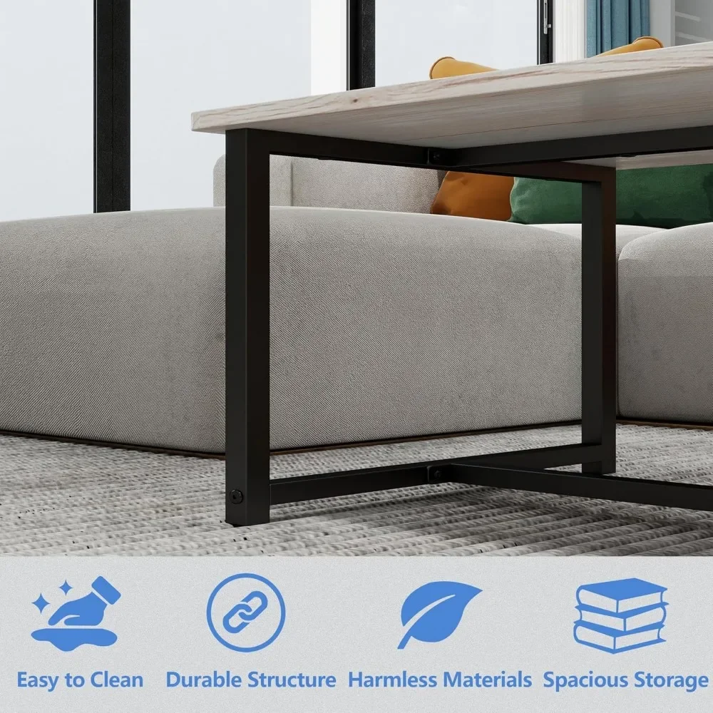Industrial Coffee Table with Rectangle Wood and Stable Metal Frames, Living Room Table, Office, Teak Oak/Black, Easy Assembly 6