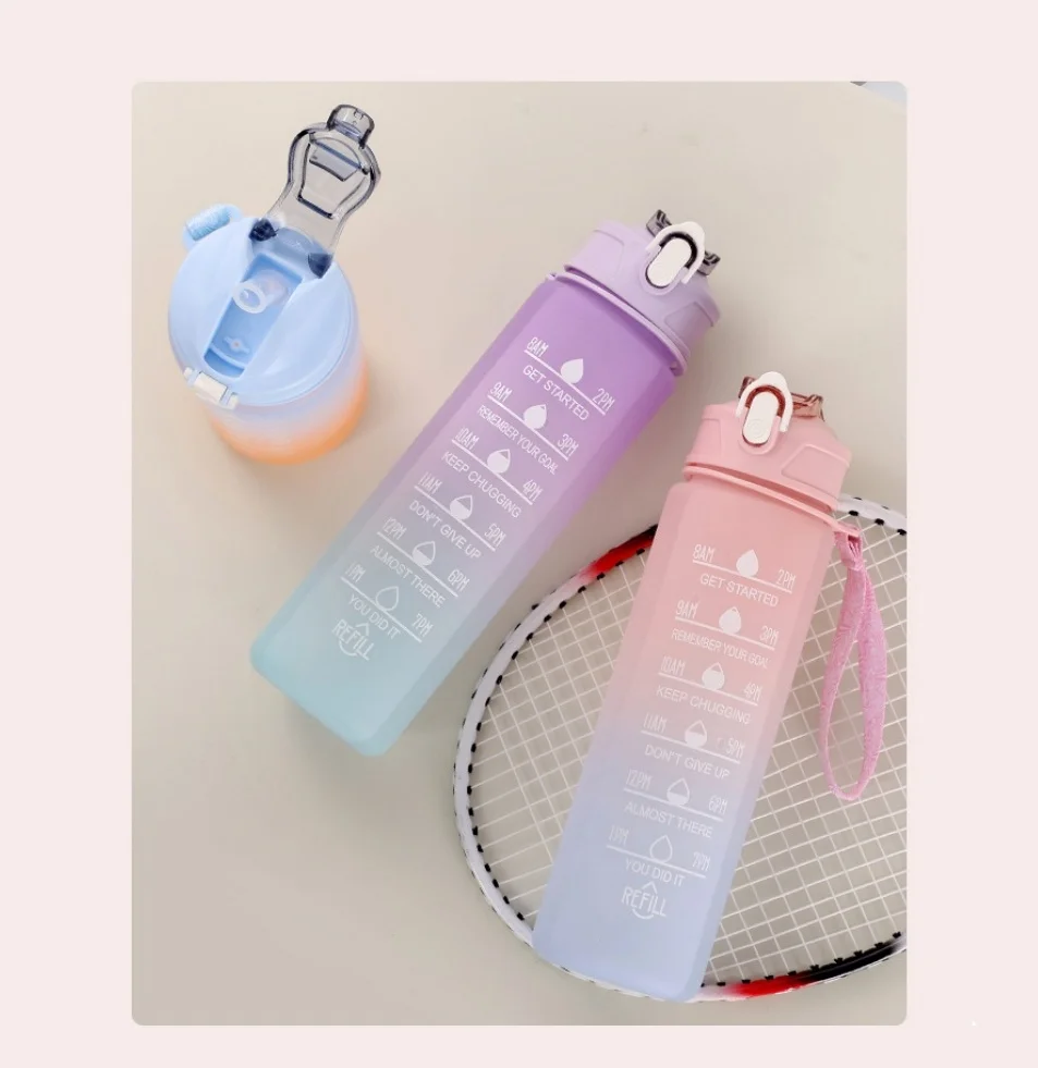 Sports Water Bottle Portable Water Bottle 750ml Sports Water Bottle Motivational Gradient Water Bottle Outdoor Frosted Leakproof Drinking Kettle Portable Durable Cup