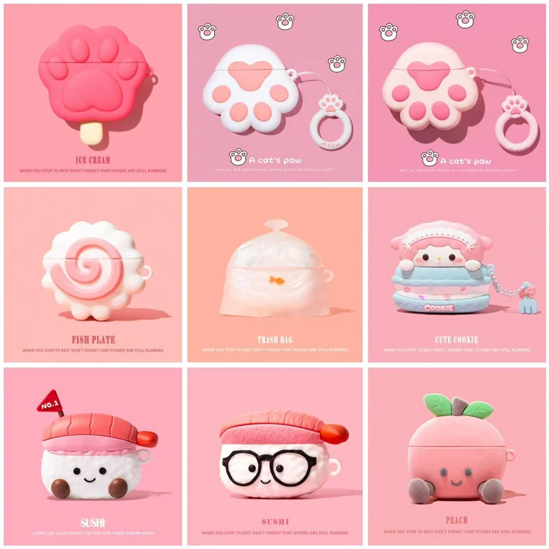 Pink Lady Style Cute Sushi Earphone Case - Wireless Charging Headset Cover
