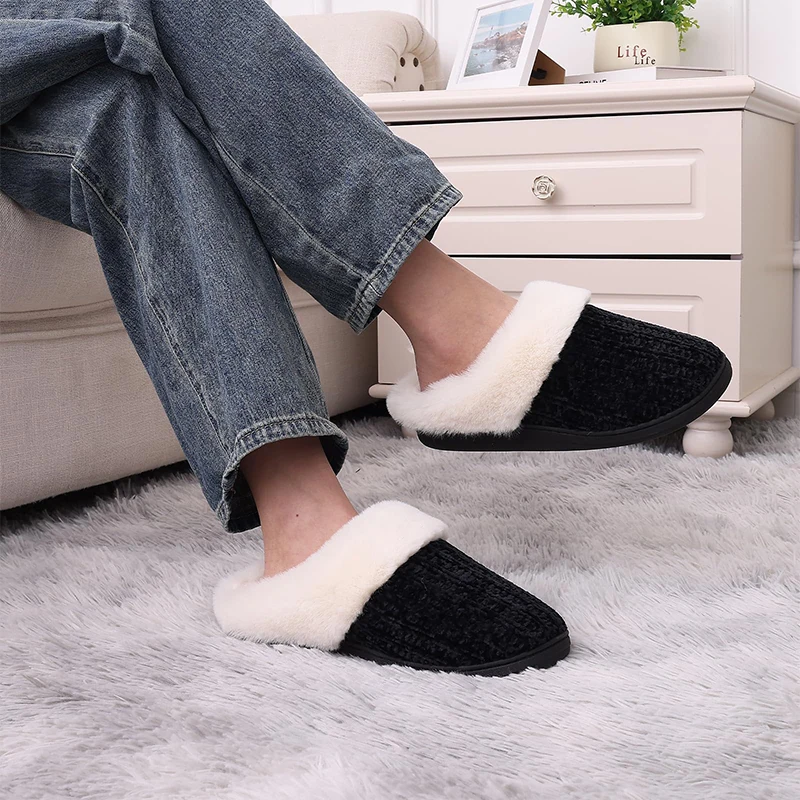 Women Winter Cotton Slippers Comfortable Chenille Textured