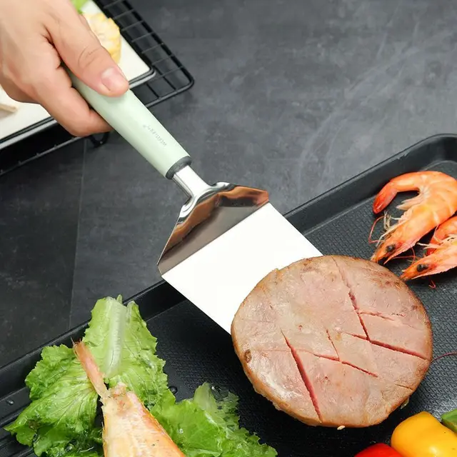 Bbq Turners Rozsdamentes Acél Grillező Cake Spatula Műanyag Fogantyúval Konyhai Edények Tartozékok