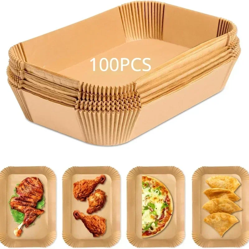 Air Fryer Liners Air Fryer Accessories 50/100PCS Disposable Air Fryer Paper Non-Stick Kitchen Baking Airfryer Mat Oilproof Micro-wave Barbecue Pad Baking Paper Liner