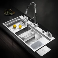 ASRAS อ่างล้างจานคู่ SUS 304 สแตนเลส 4 มม.ความหนา Handmade แปรงขนาดใหญ่ 2 ชามอ่างล้างจานพร้อมถังขยะ 2