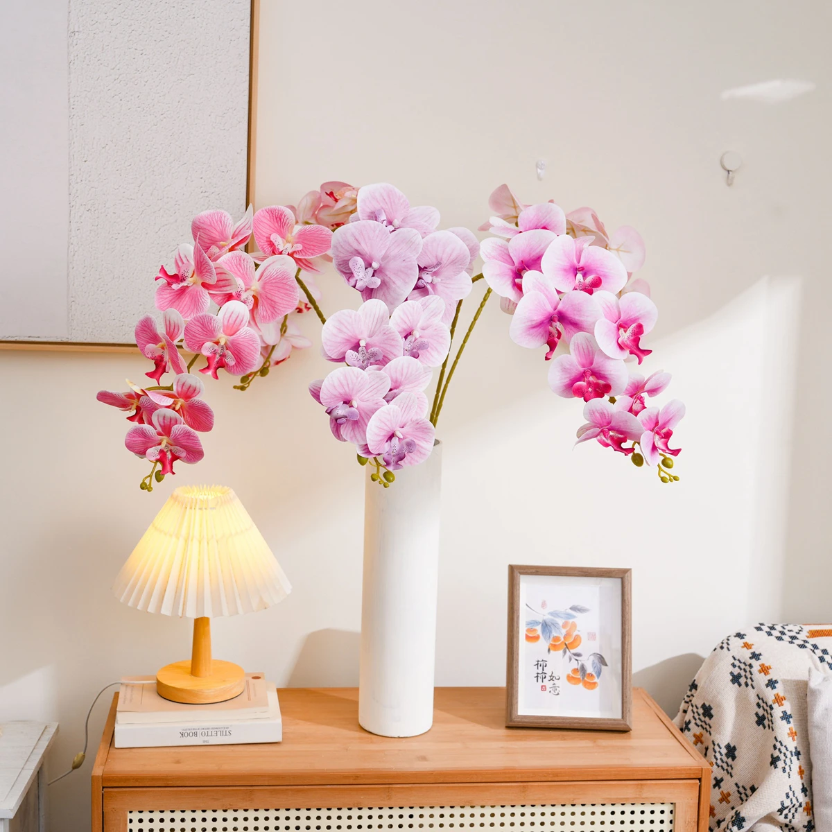 Mehrfarbige, echt anfühlende künstliche Phalaenopsis-Orchidee, 105 cm langer Stiel, künstliche Seidenblume für Heimdekoration, Hochzeitsdekoration.