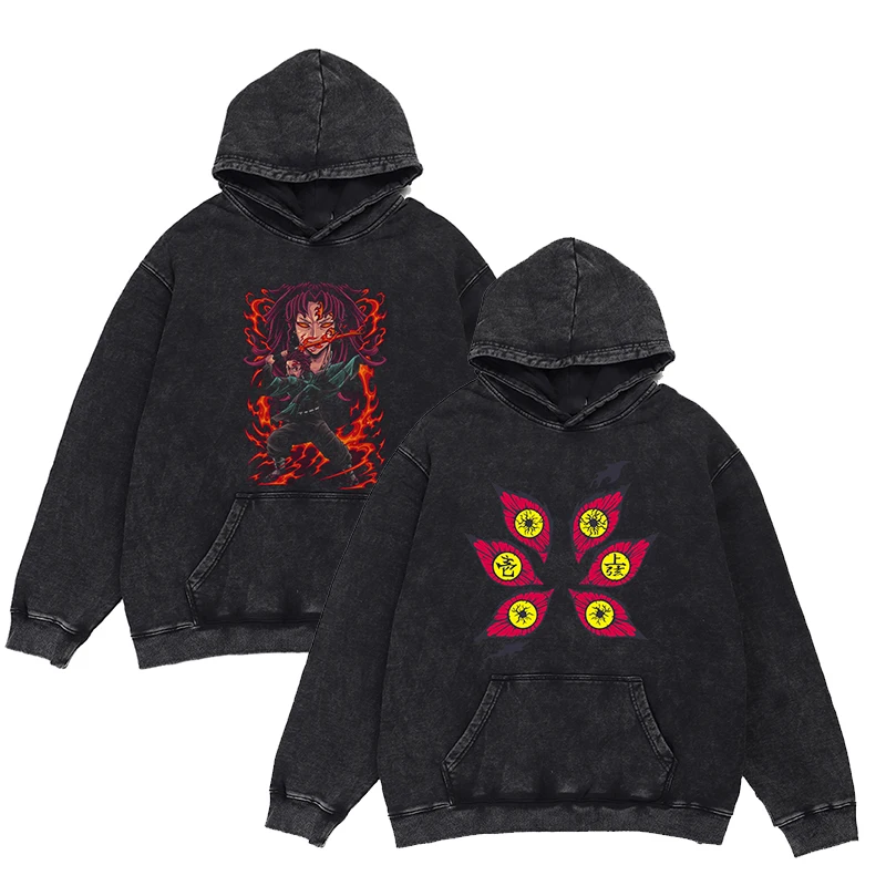 

Anime Demon Slayer Hoodies for Men Long Sleeved Vintage Sweatshirts Cotton Hooded Tops Pullovers Unisex Clothing