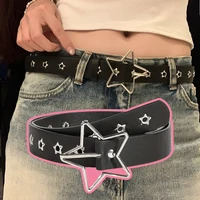 Y2K Punk Star Eyelet Black Rivet Belt Goth Pu Leather Belts For Women Jeans Pants Boys And Girls Students Belt 1