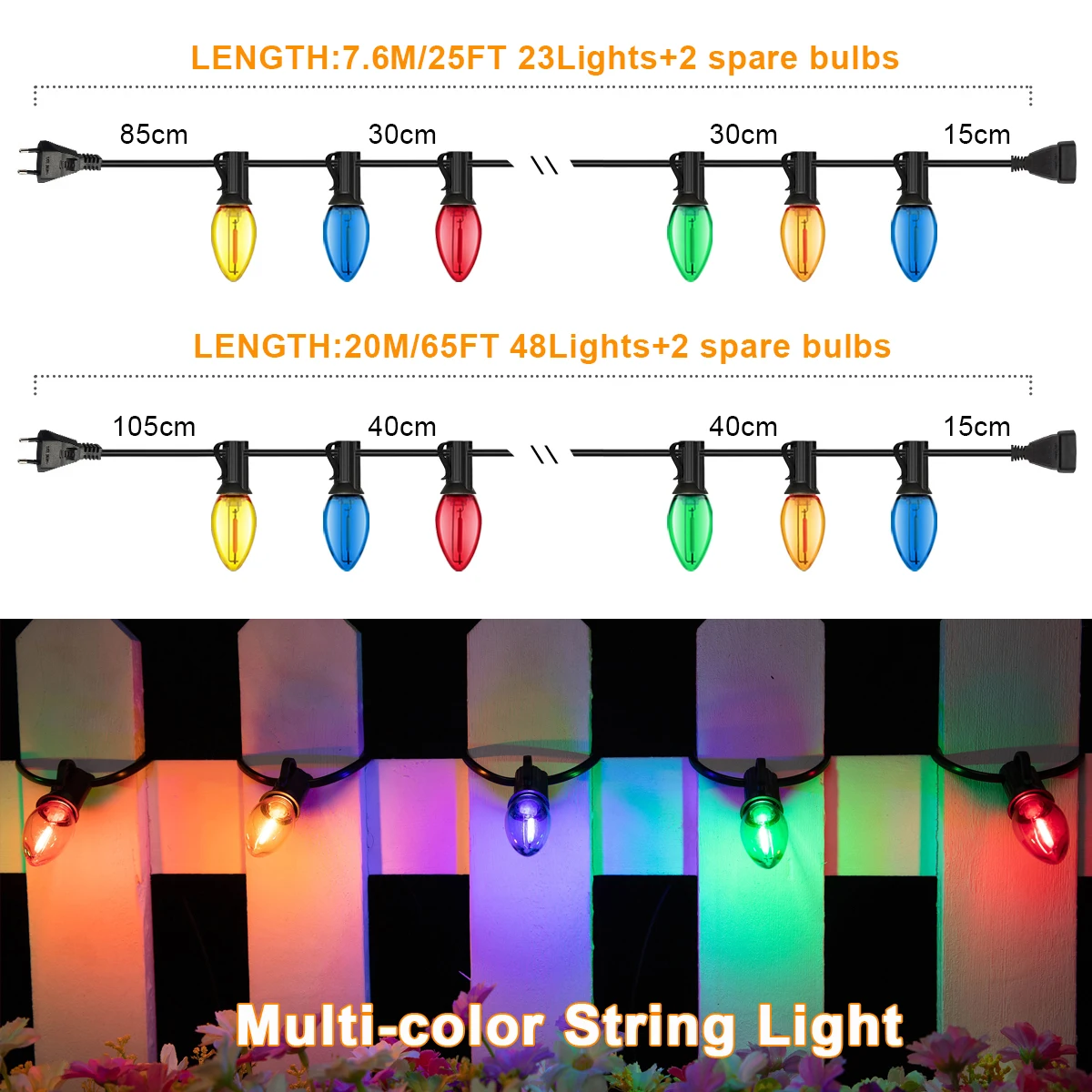 Christmas Outdoor String Lights 25ft 65ft Plastic C7 Colored Shatterproof S54d62adb1107469f8ff3218ad6ddc941a
