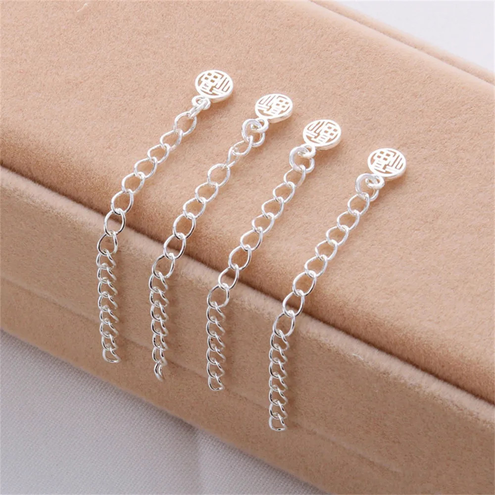 

Silver copper plated thick silver Fu character ponytail extension chain diy handmade finishing bracelet necklace ear accessories