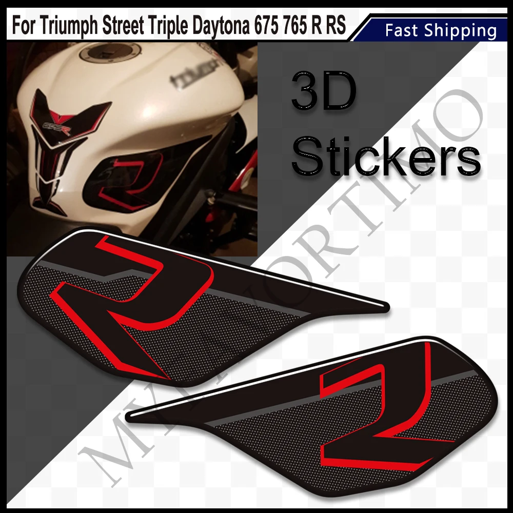 For Triumph Street Triple Daytona 675 765 R RS Motorcycle Stickers Decals Gas Fuel Oil Kit Knee Fish Bone Tank Pad Protector maisto 1 18 triumph daytona 675 955i speed triple thunderbird static die cast vehicles collectible hobbies motorcycle model toys