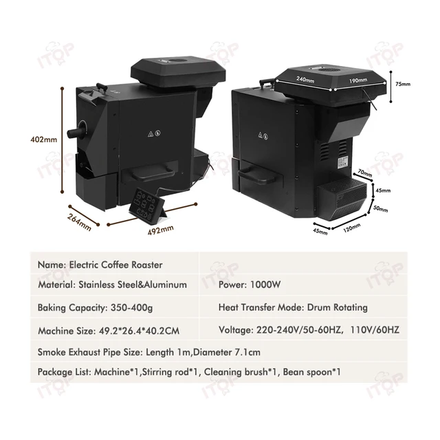 ITOP CBR Electric Coffee Bean Roaster Commercial Roaster Automatic Roasting Machine with 3 Baking Curve Grain Dryer 110V 220V 2