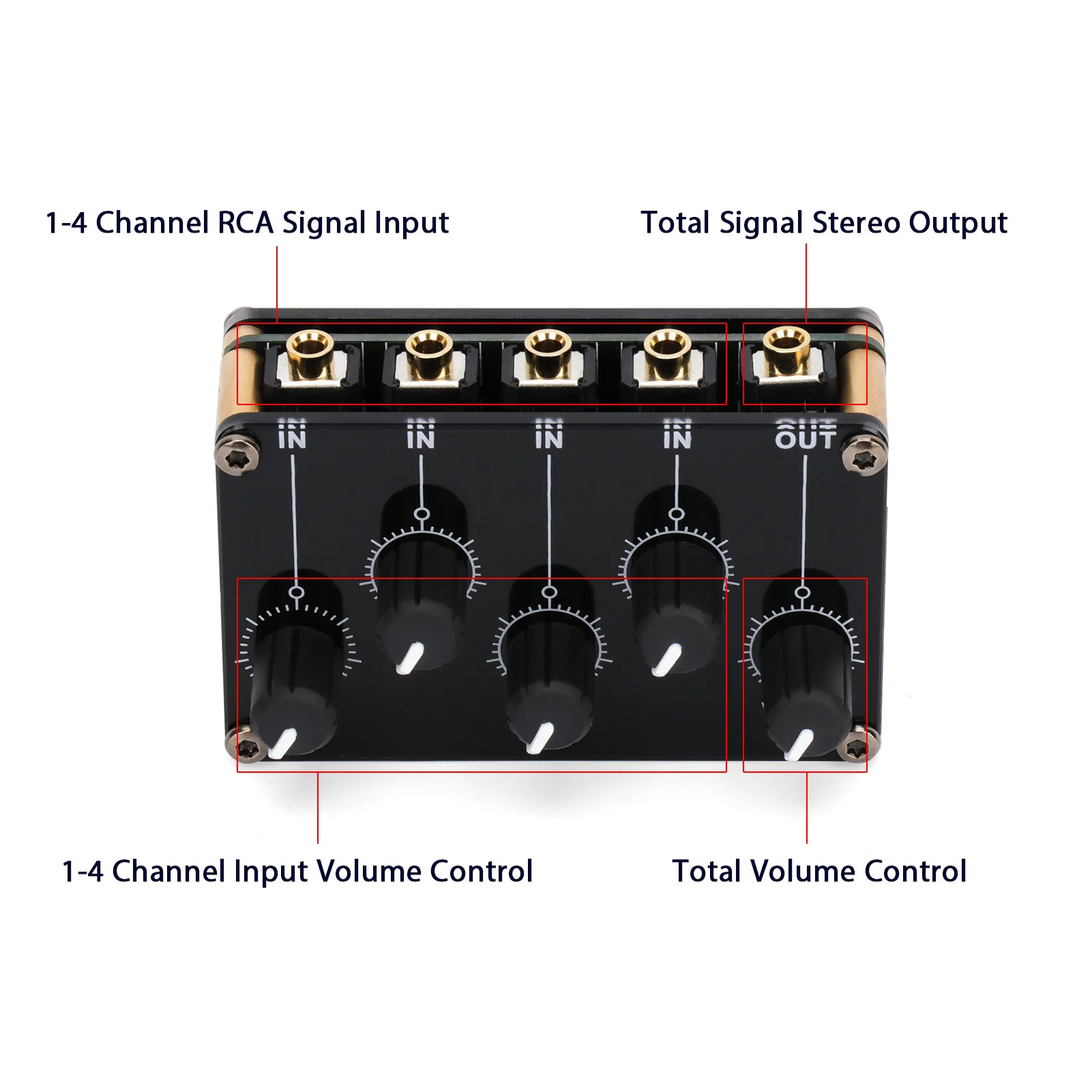 4-in-1-out Passive Mixer Module Mini Stereo 4-Channel Passive Mixer Audio 4 Audio Input to 1 Output Ultra Compact Low Nois