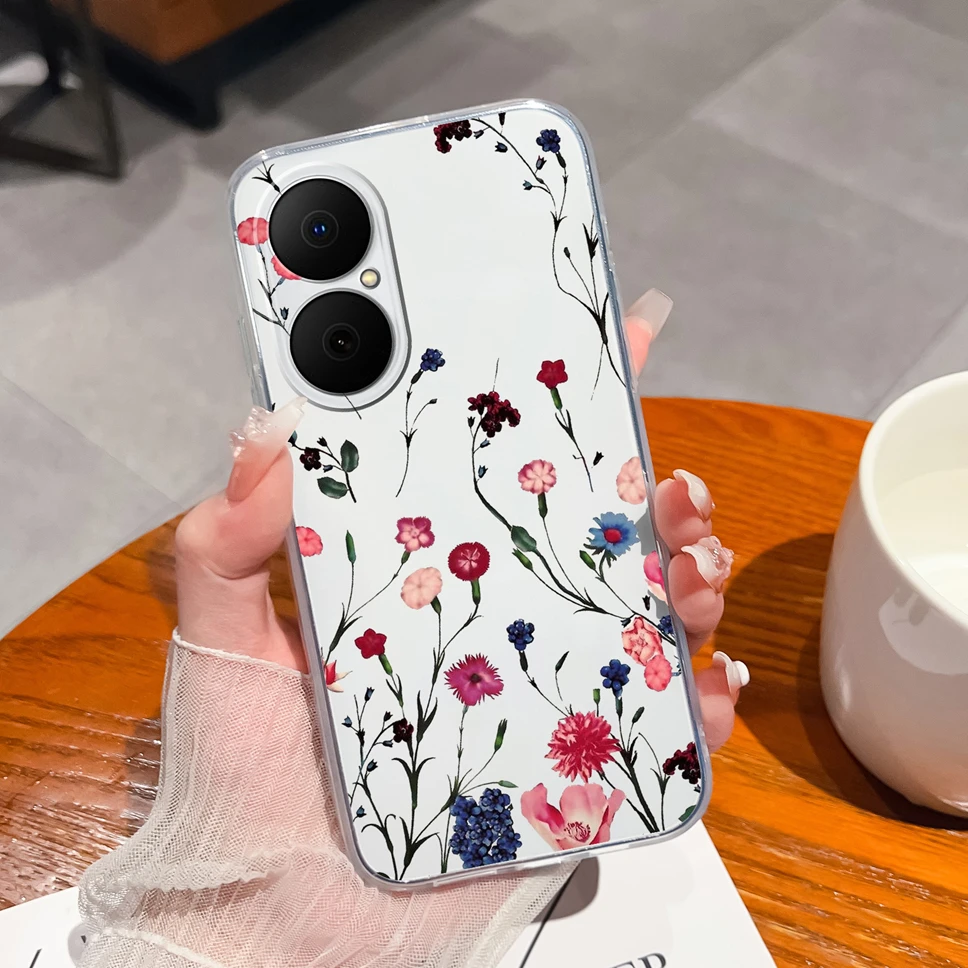 Lovely Flower Bear Transparent Soft TPU Case - Anti-Drop Silicone Back Cover