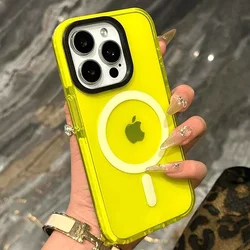 Vibrant Neon Transparent Crystal Phone Case with Magnetic Protector Cover - iPhone 14 Plus (Yellow)
