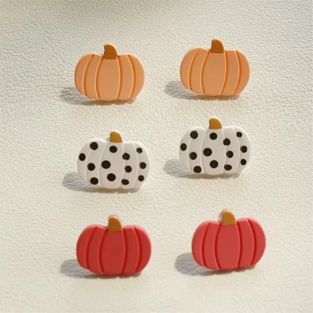 3 Pairs/Set Halloween Vintage Pumpkin Design Earrings for Women Cute Acrylic Ear Perfect for Parties&Gifts