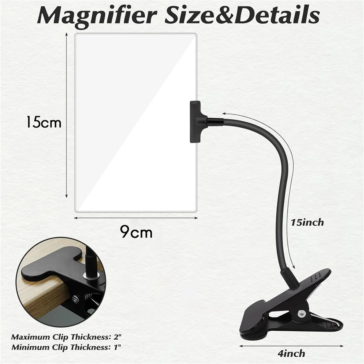 Magnifying Glass with Clip 5X 6x3.5 Inch Magnifier with Clamp Adjustable Flexible Gooseneck Clip on Magnifying Glass magnifying glass