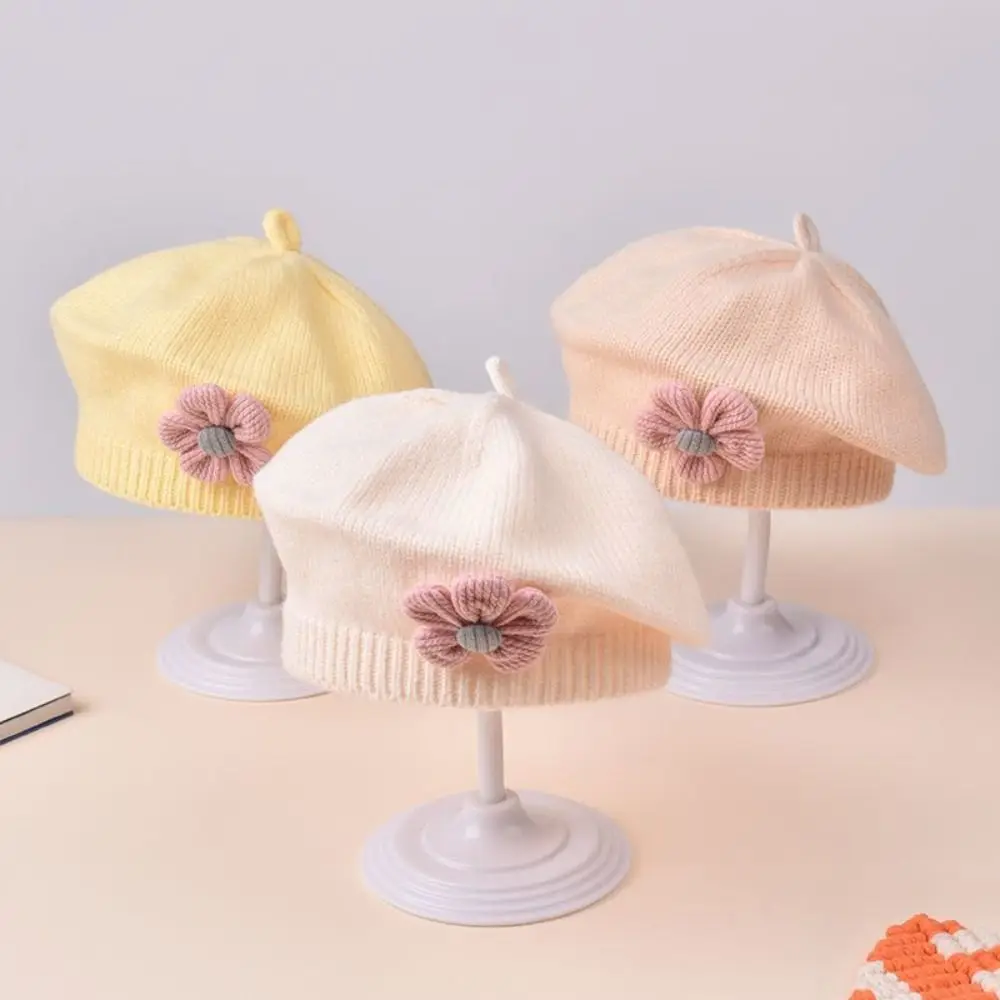 Knitted Baby Beret Hat for Infant Girls Solid Color