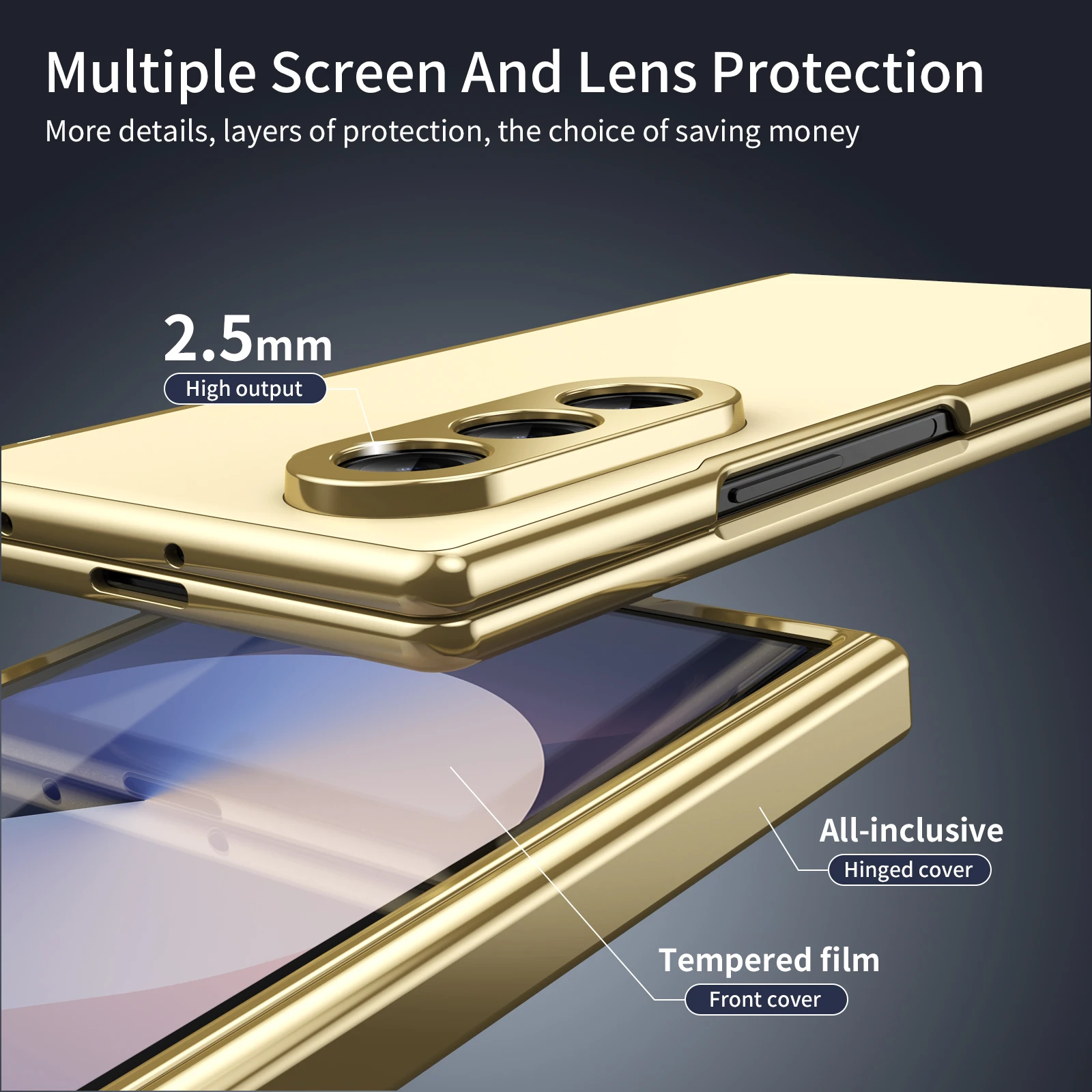 Premium Matte Vacuum Plated Drop-Resistant Phone Case with Hinge Protection and Full Front Glass Film