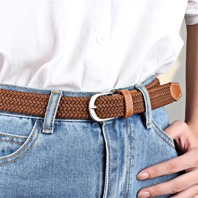 

High Quality Belt Canvas Braided Belts For Women Men Pin Buckle Woven Stretch Waist Strap For Jeans Cinturon Mujer