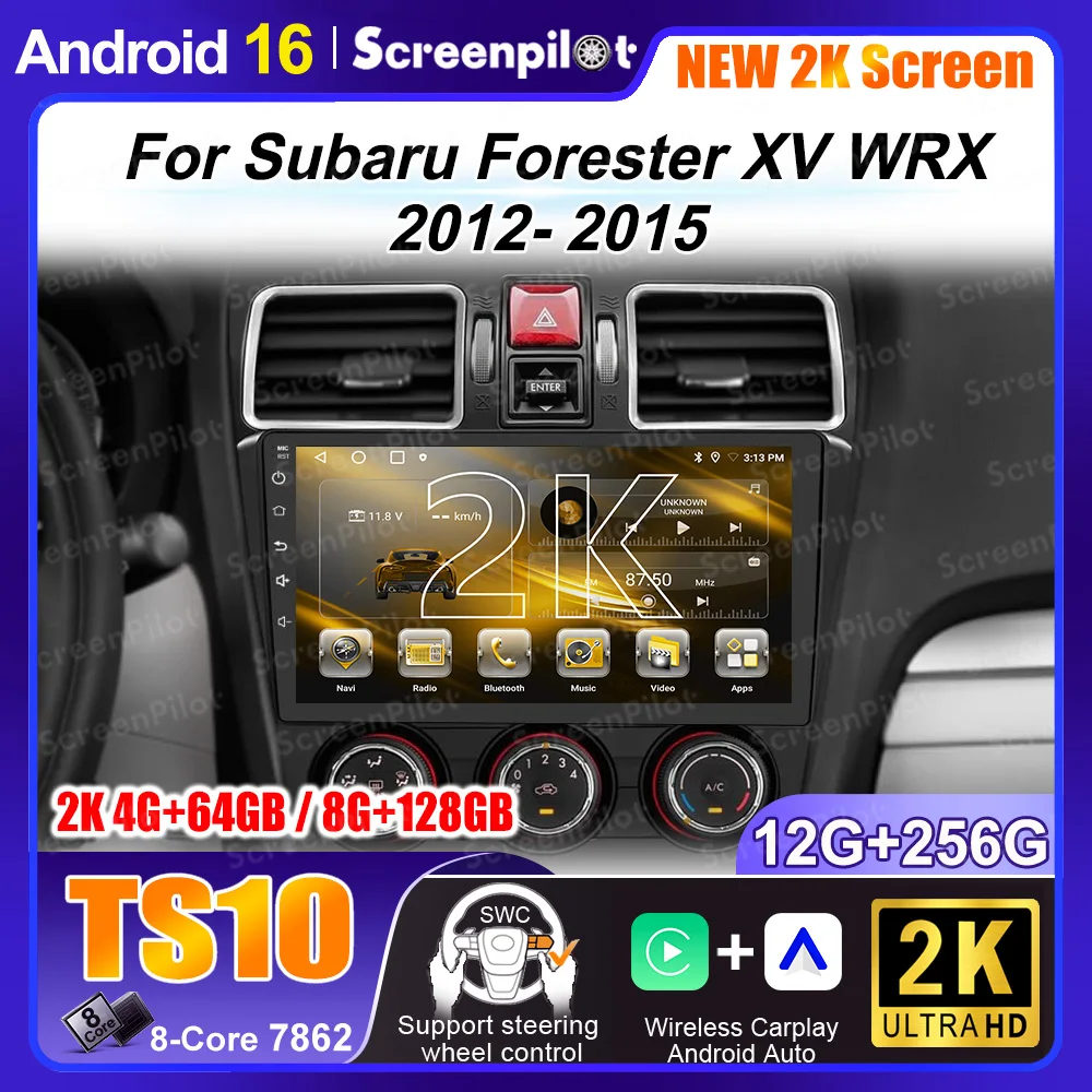 스바루 포레스터 XV WRX 2012-2015용 안드로이드 16 DVD, 임프레자용 멀티미디어 NO 2DIN 라디오 스테레오 카 GPS 플레이어 내비게이션