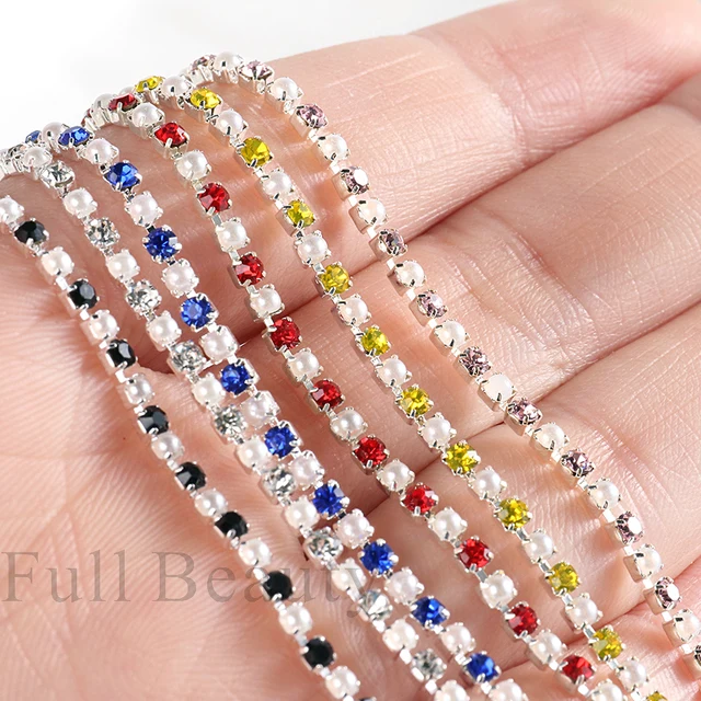 Colorful-Pearl-Claw-Nails-Rhinestones-Chain-3D-Shiny-Diamond-Charms-Decoration-Silver-Base-Kawaii-Metal-Parts jpg