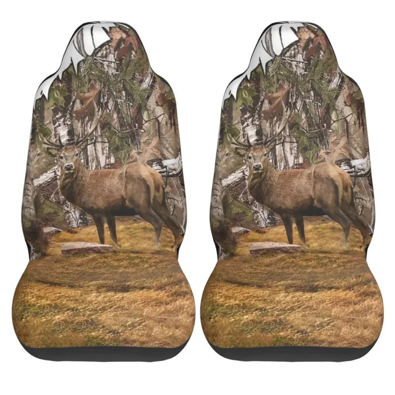 

Deer Print Front Cover Only for Women Men Camo Hunting Forest Theme Driver Protectors Vehicle Seat Set of 2