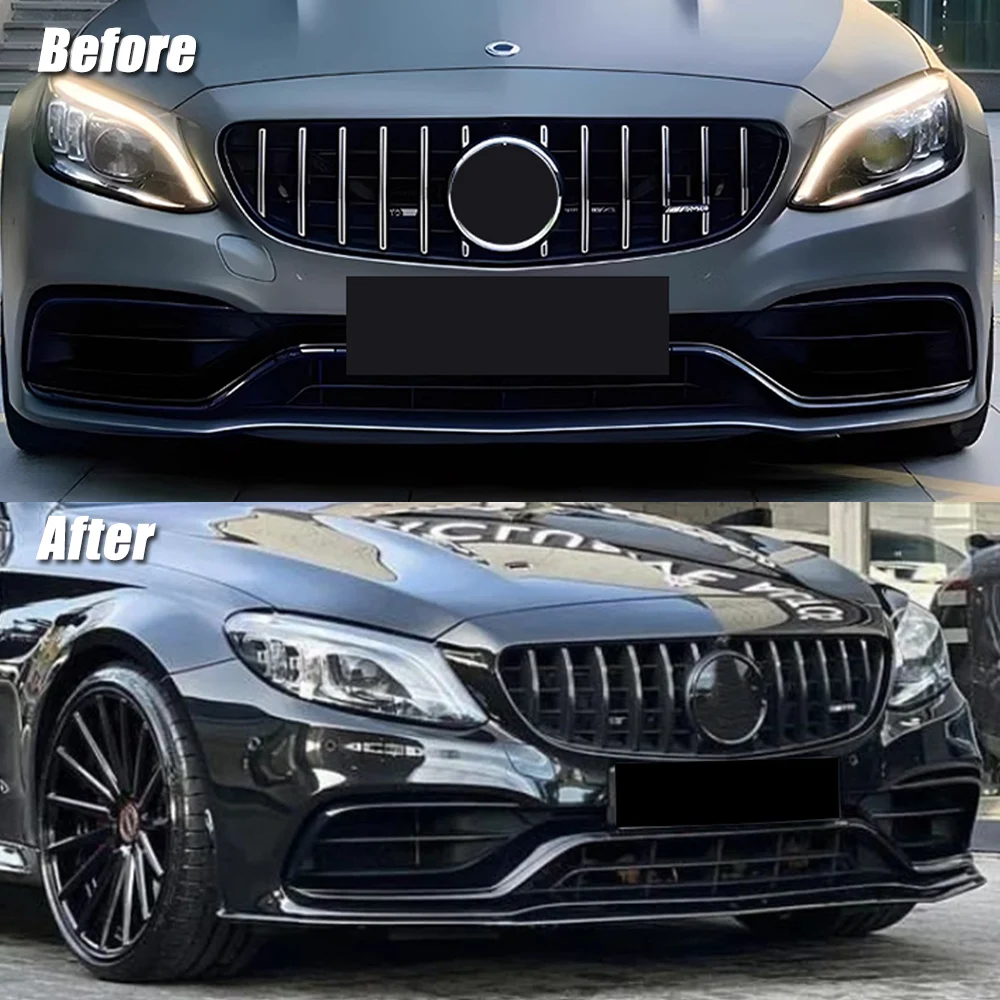 Becquet Lèvre Avant AMG-Line – Kit Spoiler Pare-Chocs Mercedes Classe C W205 C205 2019-2021 Noir Brillant