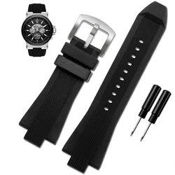 Premium Silicone Rubber Men's Watch Band Strap - Durable Replacement - 29 - 13mm (Black Silver)