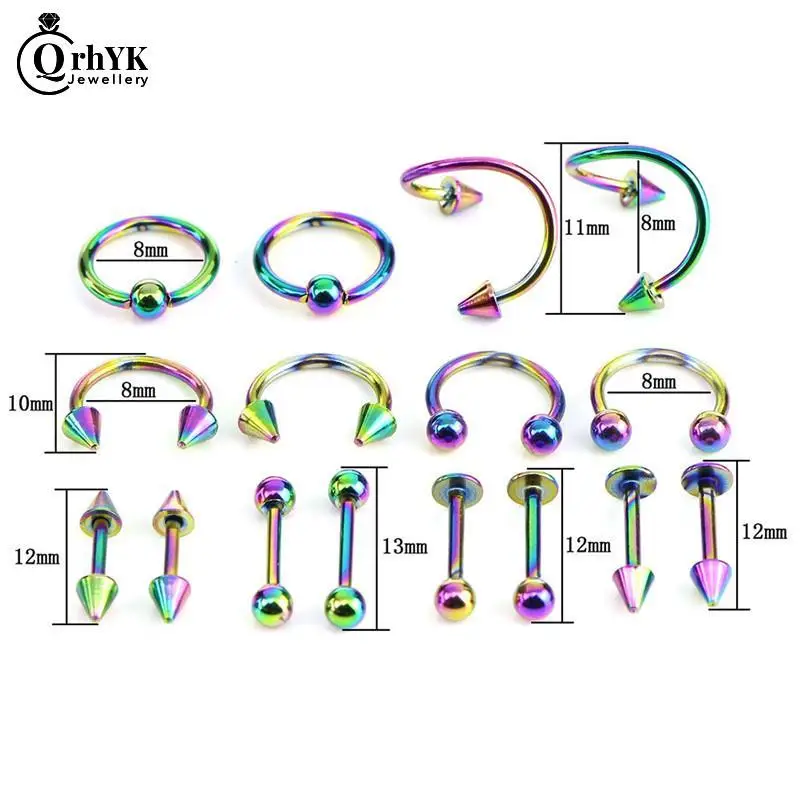 8/16PCS Stainless Steel Fashion 16G Titanium Anodized Body Jewelry piercing jewelry ear piercing jewelry body piercing jewelry body jewelry nose rings Helix Piercing Ear Eyebrow Nose Lip Captive Rings