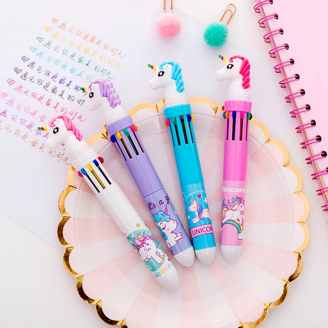 Rainbow Unicorn 10 Colors Chunky Ballpoint Pen - Japanese Kawaii Pen Shop -  Cutsy World