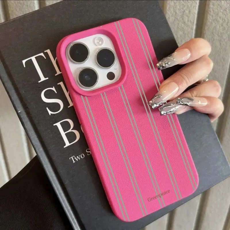 Green Stripe Lichee Pattern Shockproof Phone Case with Silicone Cover