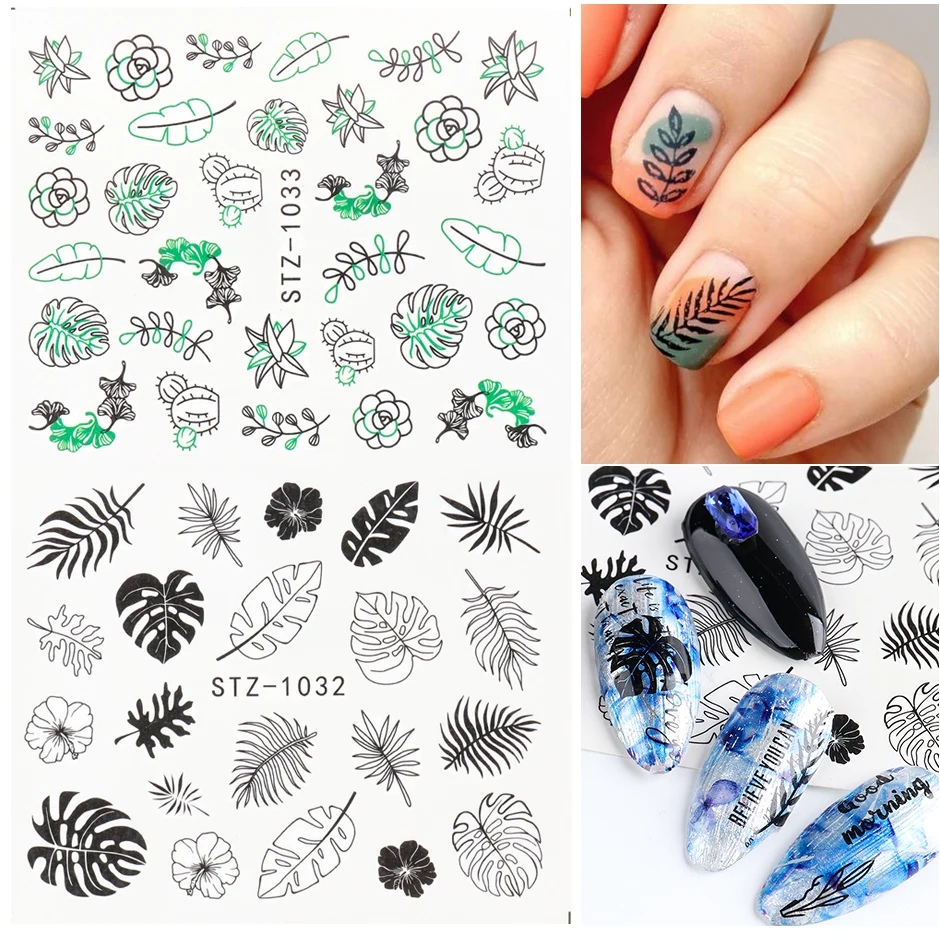 Nail Decals Nail Stickers Nail Art Decoration Abstract Lady Face Nail Decals Water Black Leaf Sliders Paper Nail Art Decor Gel Polish Sticker Manicure Foils