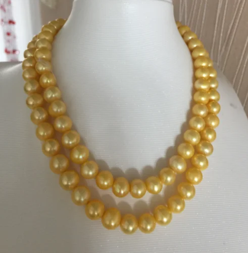 

GENUINE AAA 9-10MM Cultured Akoya GOLDEN PEARL NECKLACE 14K gold clasp 36"