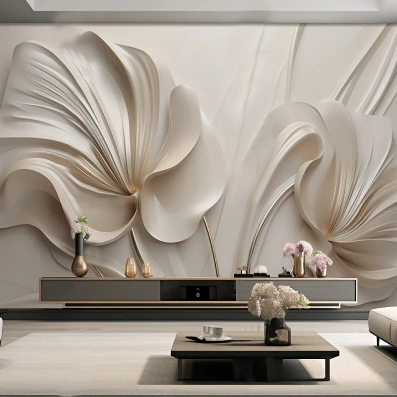 Relief Wallpaper para Sala de Estar Murais Personalizados Decoração do Quarto Pintura de Parede Sala de Estar tv Sofá Morandi Luz Luxo 3d